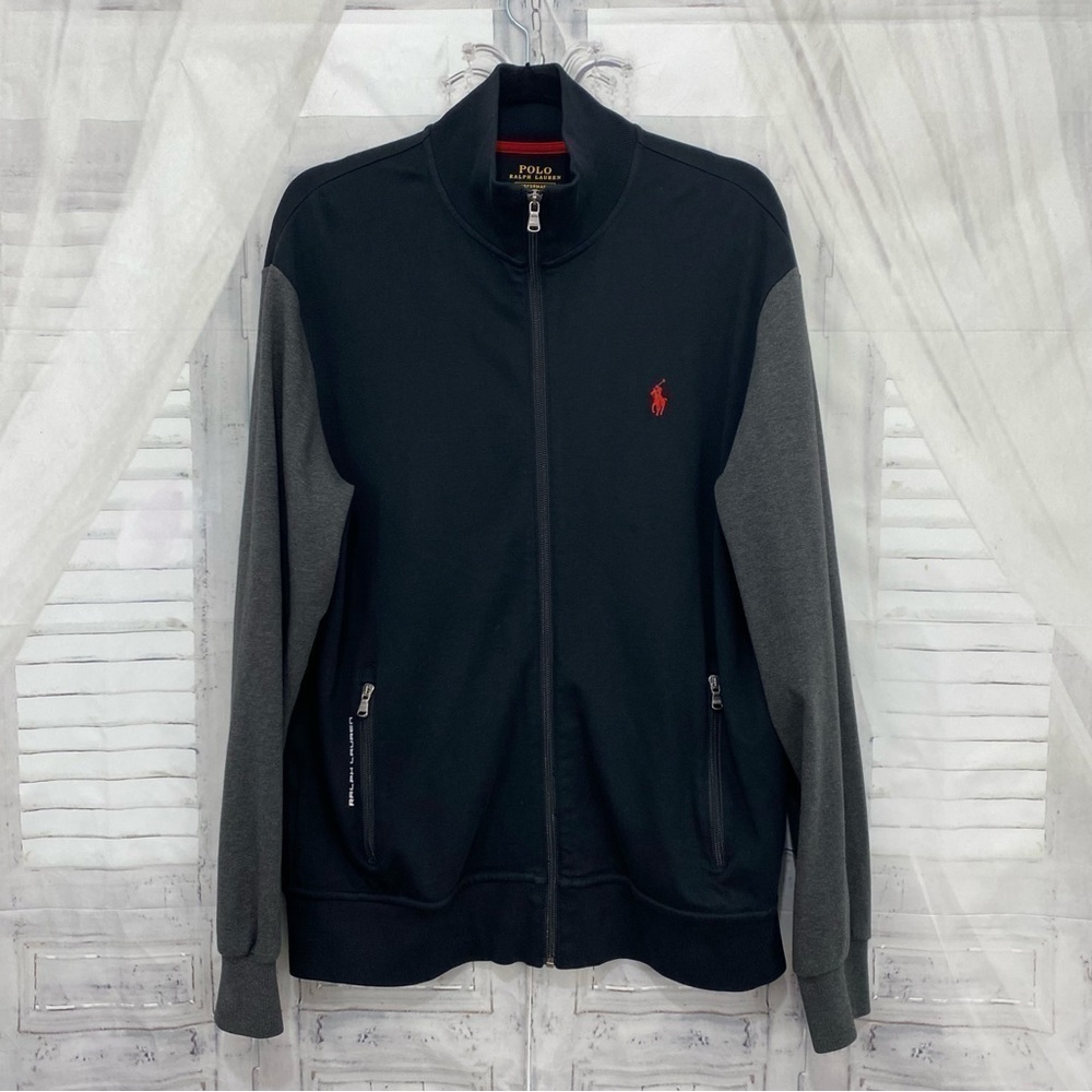 Polo Ralph Lauren Mens Size Large Black Red PERFORMANCE Warm Up Jacket Full Zip